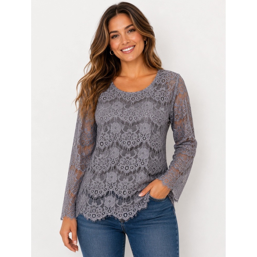 Maurices Women's Lace‎ Long Sleeve Top  Blouse Gray Size Large